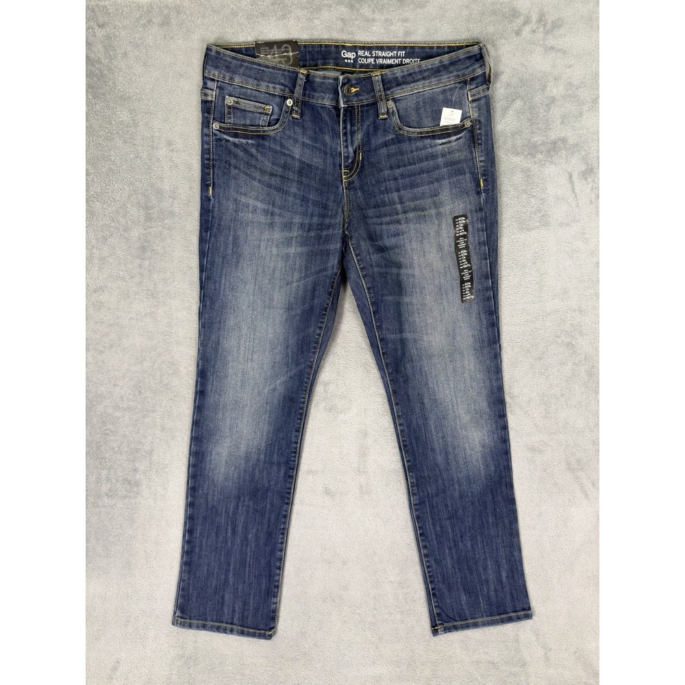 New Gap Jeans Womens 8/29 Blue Dark Wash Low Rise Real Straight Fit Stretch